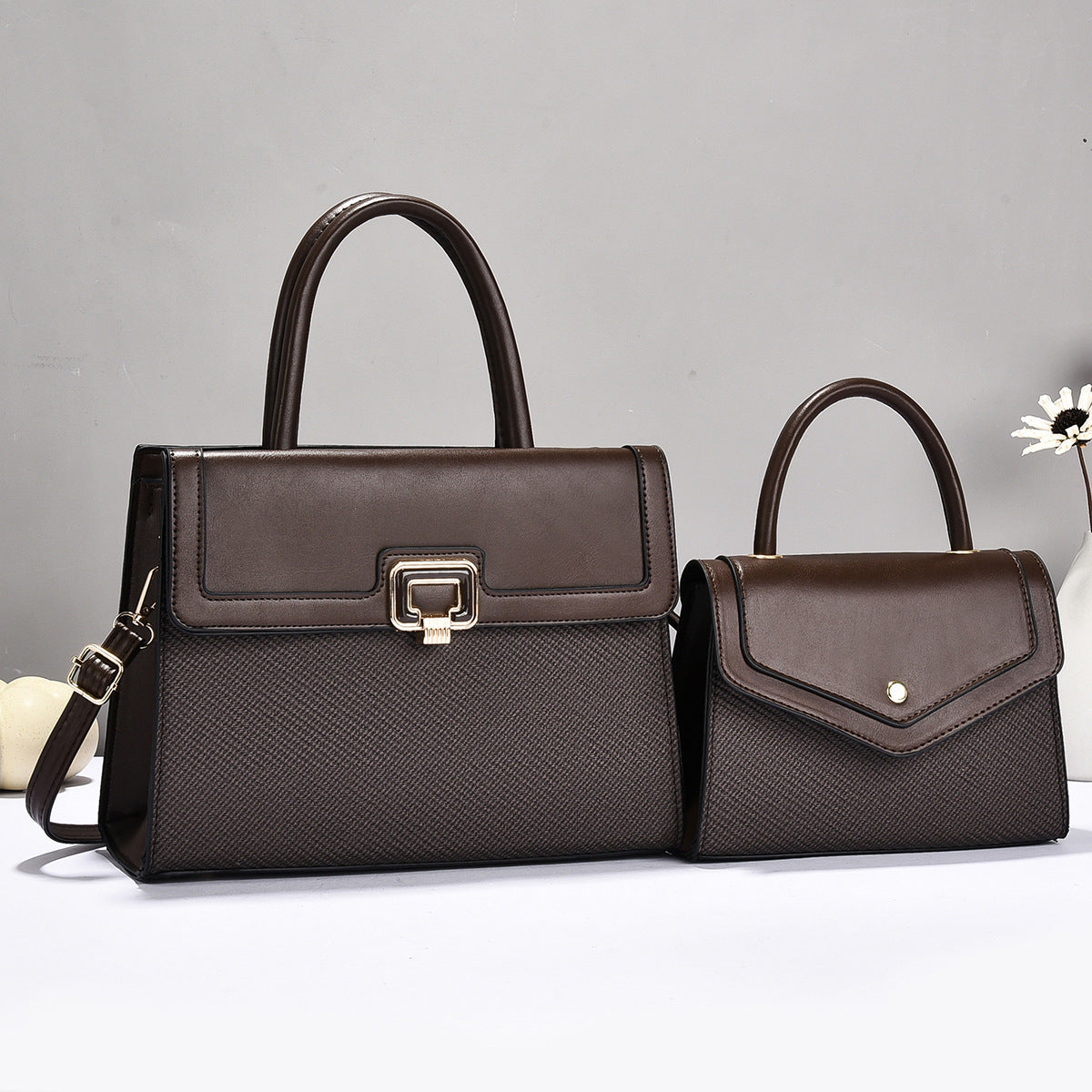 Damen Handtaschen-Set mit strukturiertem Design und eleganter Mini-Crossbody-Tasche