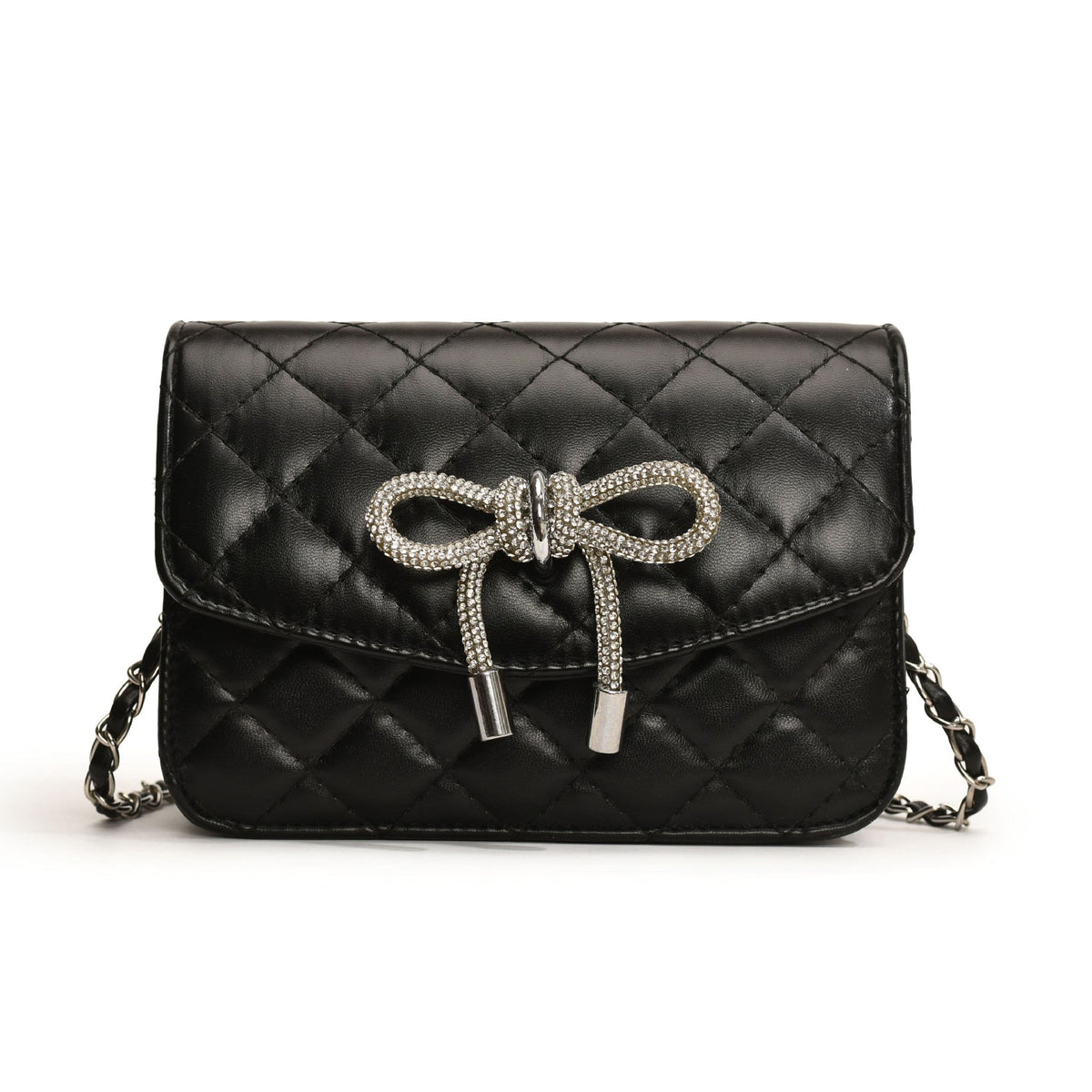 Damen-Mini-Handtasche mit luxuriösem, gestepptem Muster und funkeldem Kettenanhänger