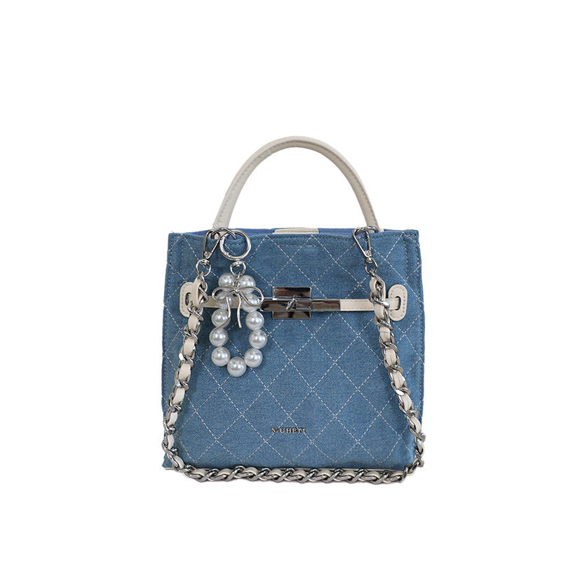 Damen Mini Shopper Tasche mit luxuriösem Kettenanhänger