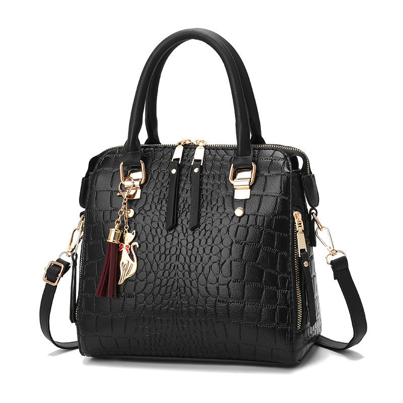 Damen hochwertige Tote-Handtasche mit stilvollem Krokodilleder-Look und abnehmbarem Schultergurt