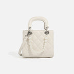 Damen Mini-Handtasche mit perlverzierter Kette und gestepptem Design