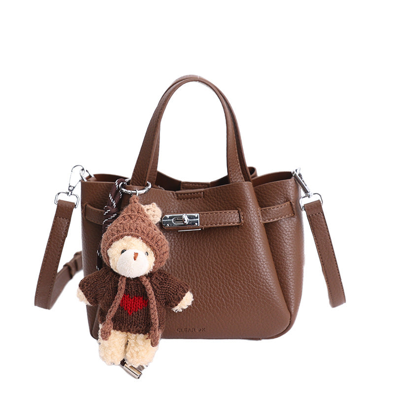 Damen Mini-Handtasche mit süßem Plüsch-Anhänger