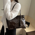 Damen elegante Patelleder-Tote mit abnehmbarem Innenfach
