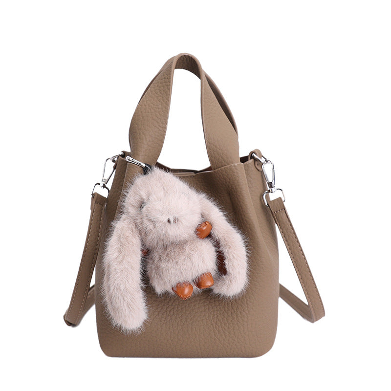 Damen Mini-Handtasche mit abnehmbarem Plüschanhänger