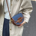 Damen Schultertasche aus robustem Denim mit Lederakzenten