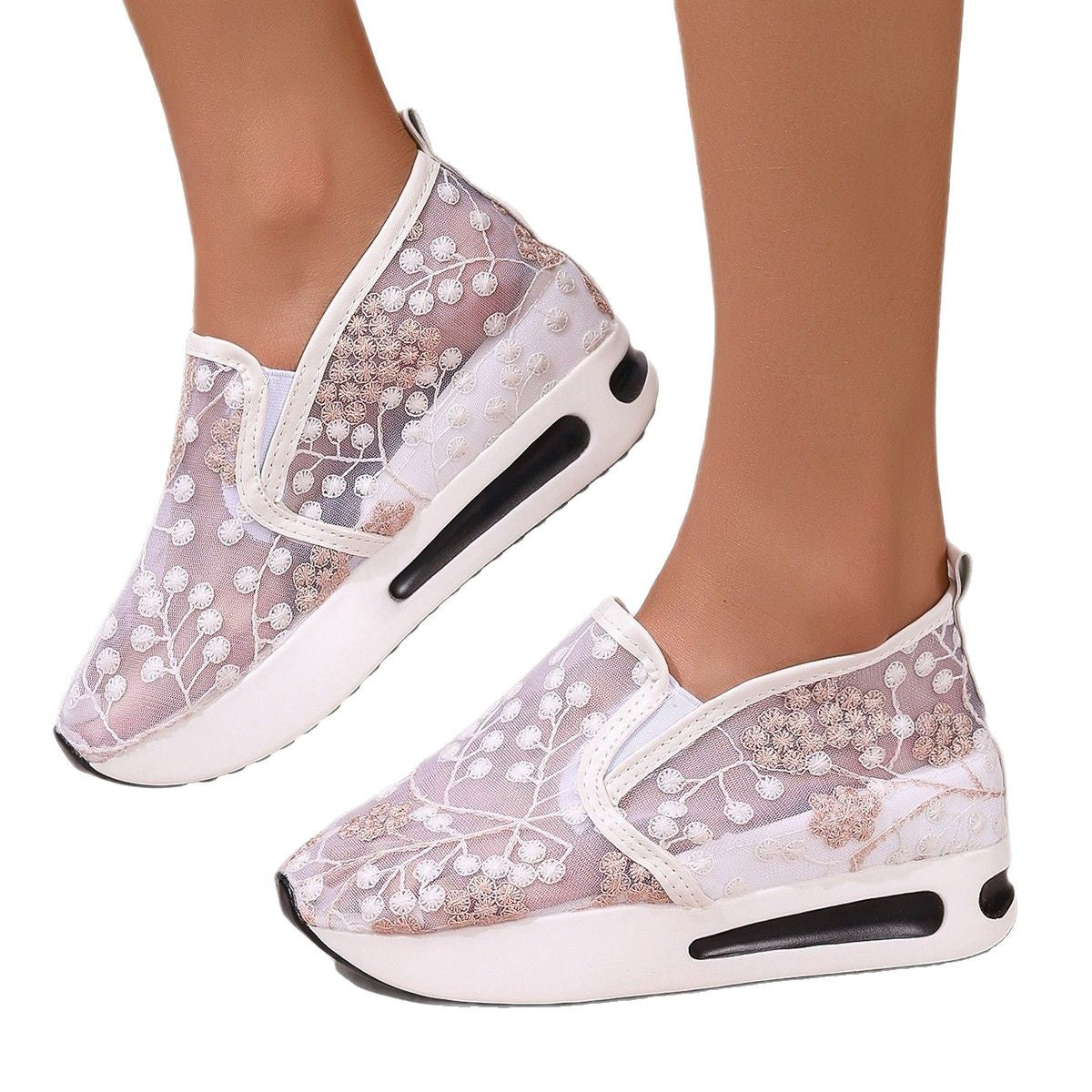 Damen elegante und luftige Sneakers mit floraler Stickerei