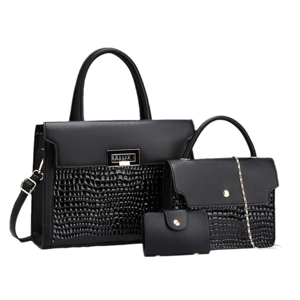 Damentaschen-Set mit luxuriösem Krokodilleder-Look und abnehmbarer Clutch