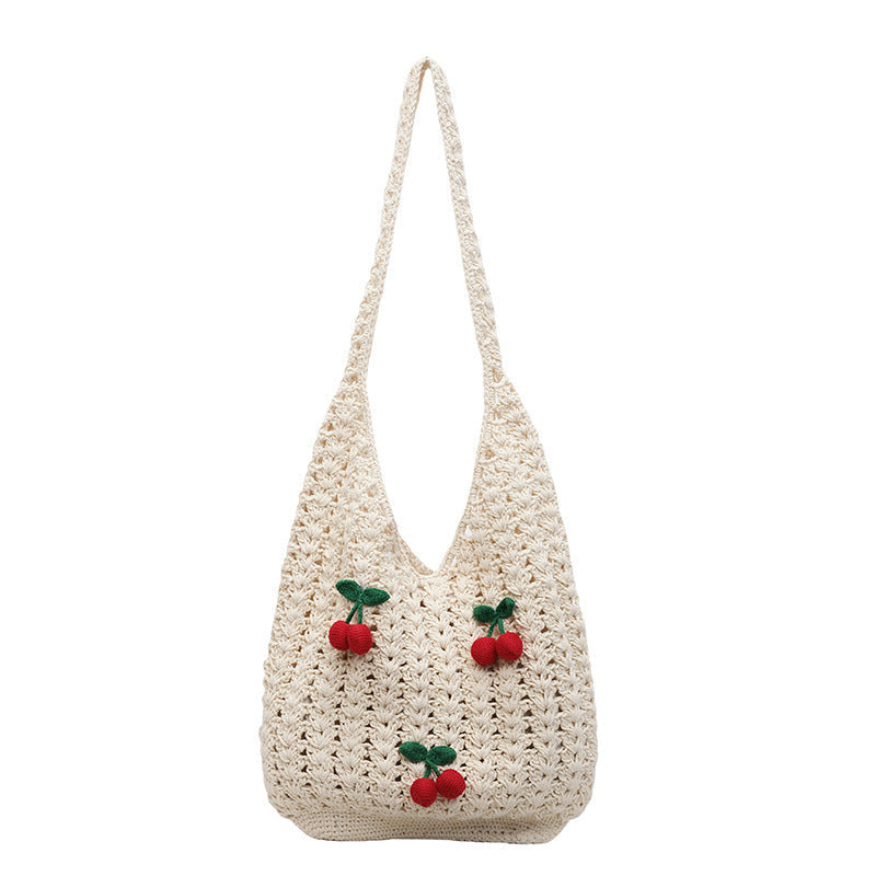 Frauen Handmade Schultertasche mit verspielten Fruchtapplikationen