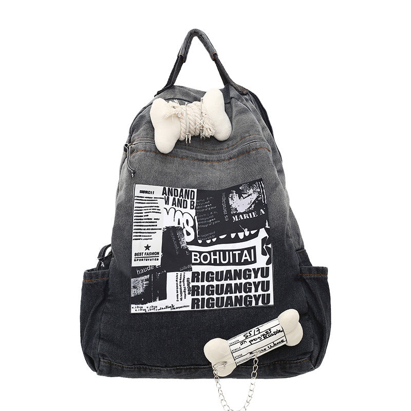 Kreativer Grafikdruck Denim-Schulrucksack
