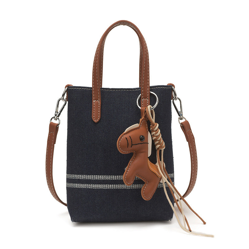 Damen Mini Shopper Tasche mit süßem Tieranhänger