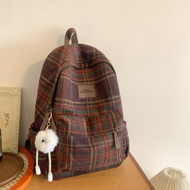 Gemütlicher Karo-Muster-Schulrucksack