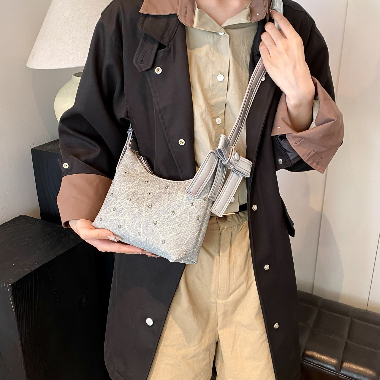 Damen modische Schultertasche mit funkelnden Applikationen