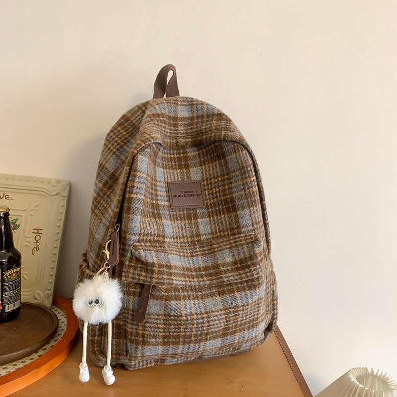 Gemütlicher Karo-Muster-Schulrucksack