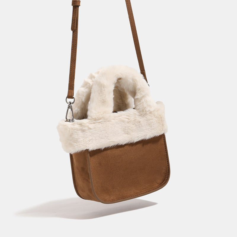 Damen Mini-Bag mit luxuriösem Kunstpelzkragen