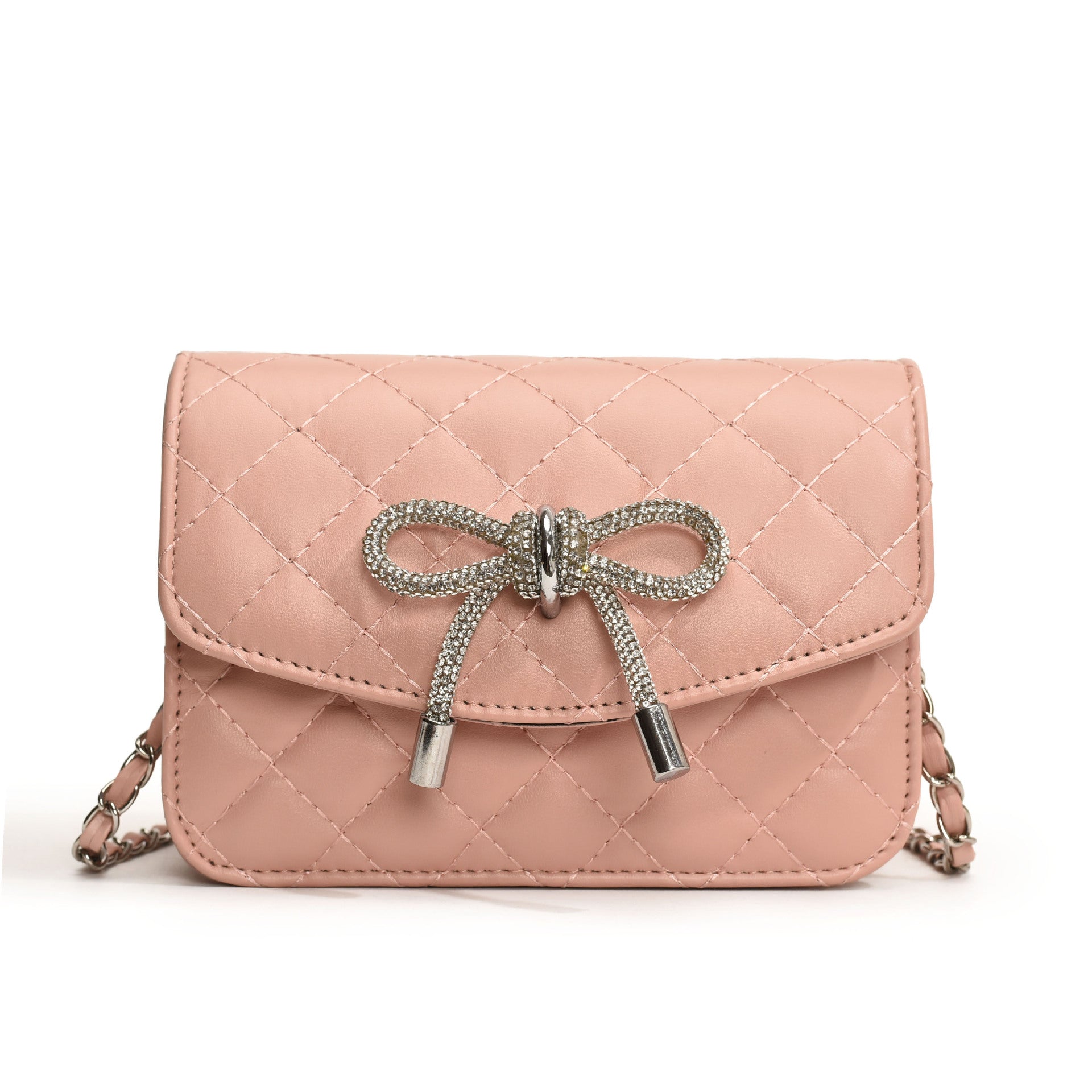 Damen-Mini-Handtasche mit luxuriösem, gestepptem Muster und funkeldem Kettenanhänger