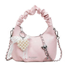 Damen Mini-Handtasche mit voluminösem Rüschendesign und trendigen Charms