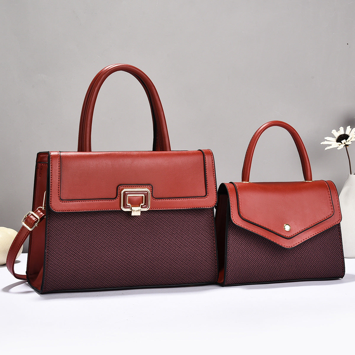 Damen Handtaschen-Set mit strukturiertem Design und eleganter Mini-Crossbody-Tasche