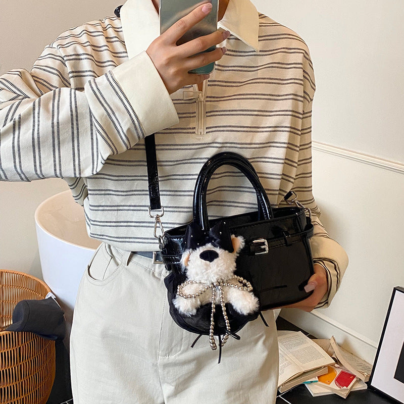 Damen Mini Tasche mit süßem Tier Anhänger und abnehmbarem Schulterriemen