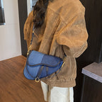 Damen-Schultertasche aus strapazierfähigem Denim mit verstellbarem Schulterriemen