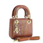 Damen elegante Mini-Handtasche im modernen Schlangenhaut-Look mit abnehmbarem Schultergurt