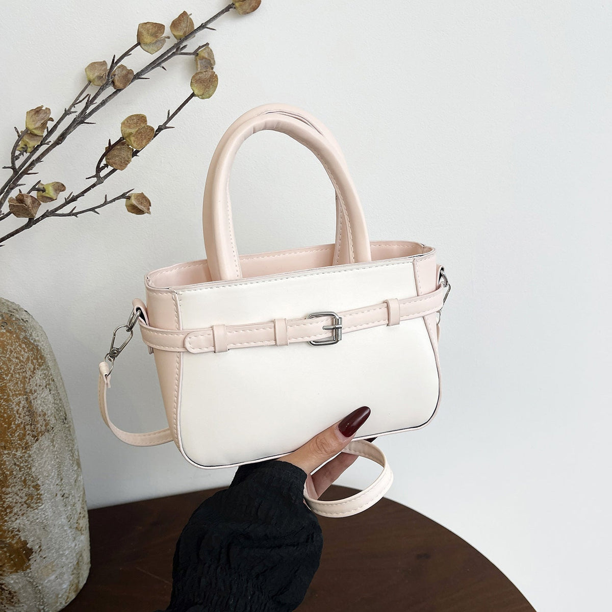 Damen elegante Mini-Handtasche mit doppeltem Tragegriff und abnehmbarem Schulterchain