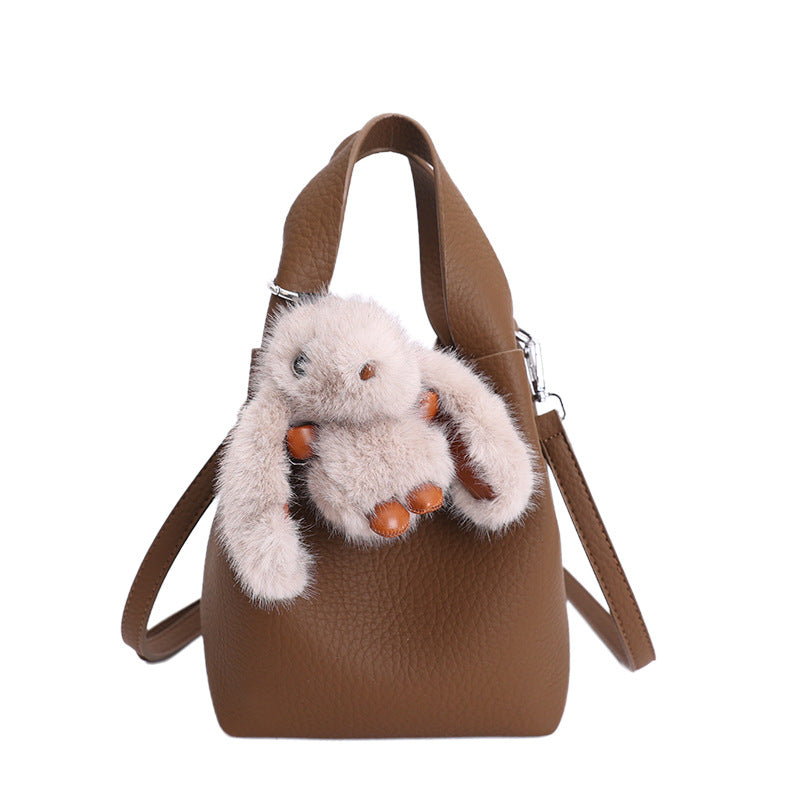 Damen Mini-Handtasche mit abnehmbarem Plüschanhänger