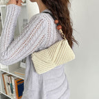 Damen modische geflochtene Schultertasche mit Holzgriff