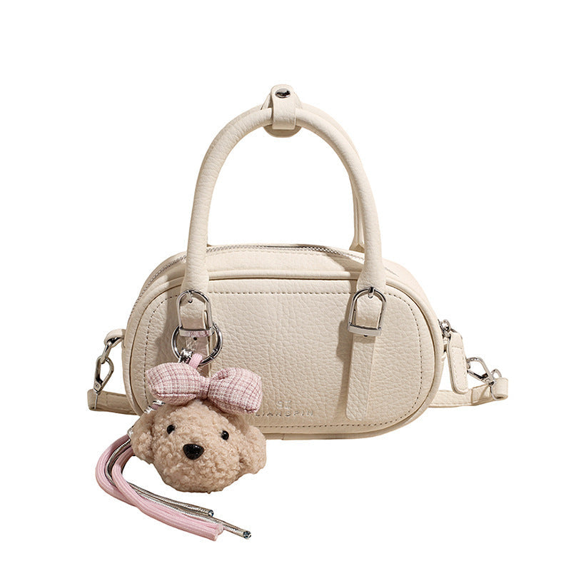 Damen Mini-Handtasche mit abnehmbarem Teddy-Schlüsselanhänger