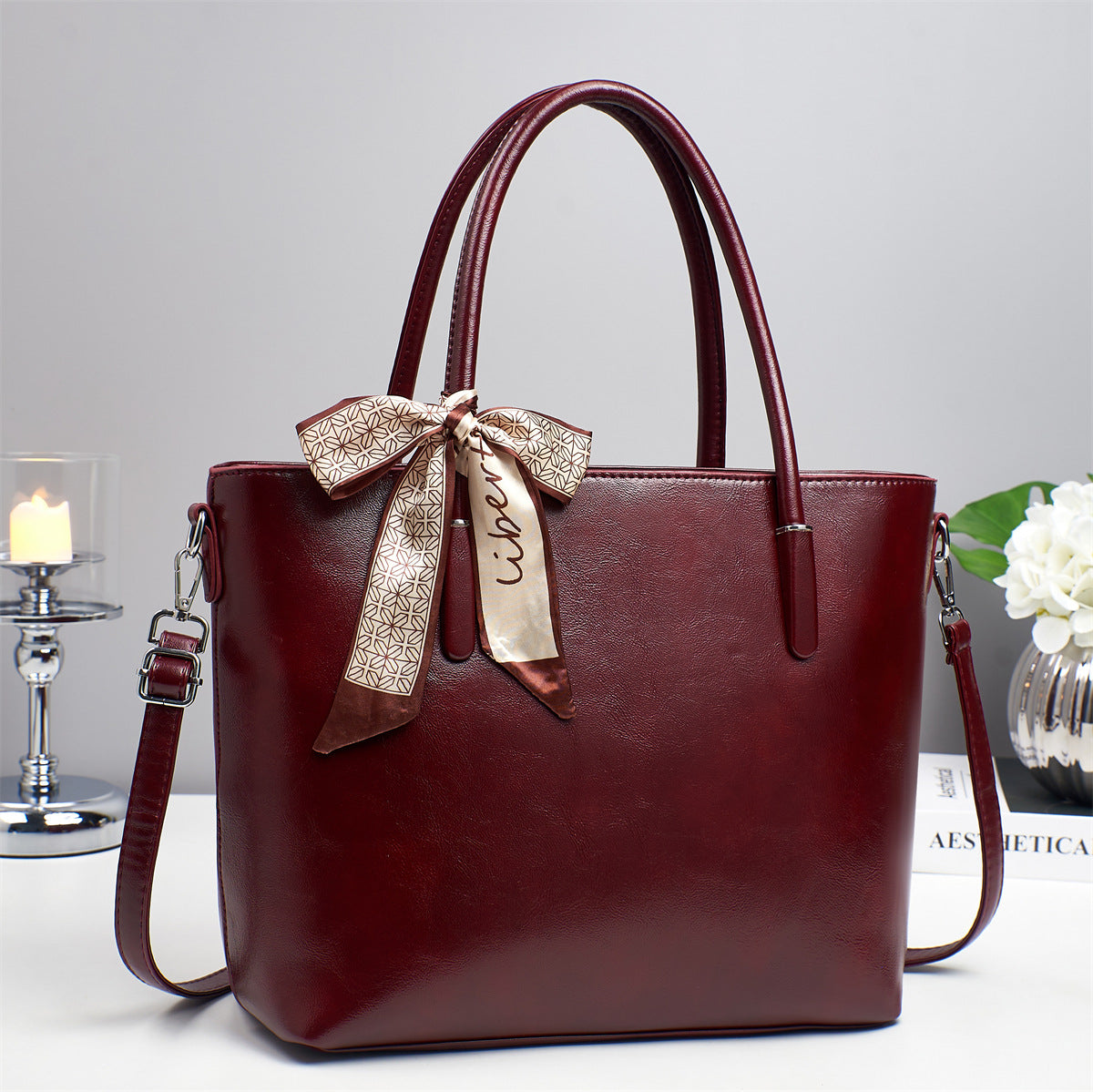Damen elegante Schultertasche mit verspieltem Schleifenakzent