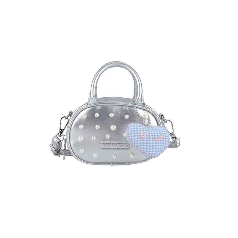 Damen trendige Mini-Handtasche mit auffälligen Perlenapplikationen