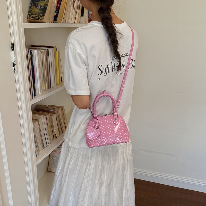 Damen Mini-Handtasche mit verspieltem Punkte-Muster und abnehmbarem Schultergurt