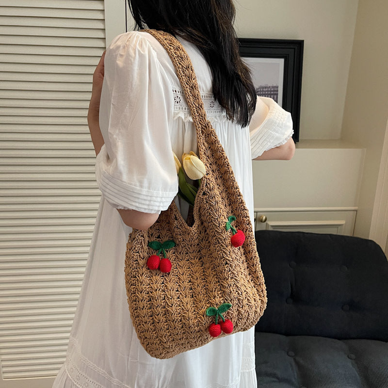 Frauen Handmade Schultertasche mit verspielten Fruchtapplikationen