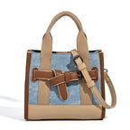 Damen Mini-Handtasche mit trendigen Denim-Elementen und praktischem Kordelzug