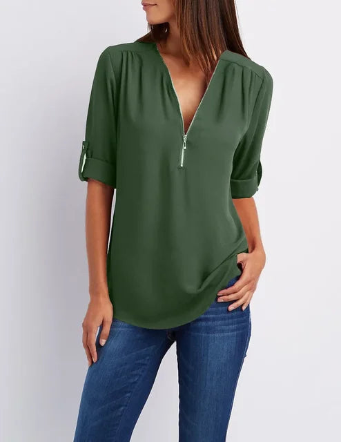 Blouse col V Cripes avec fermeture éclair mi-longue | Pernille