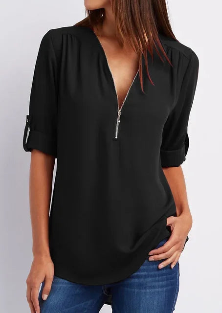 Blouse col V Cripes avec fermeture éclair mi-longue | Pernille