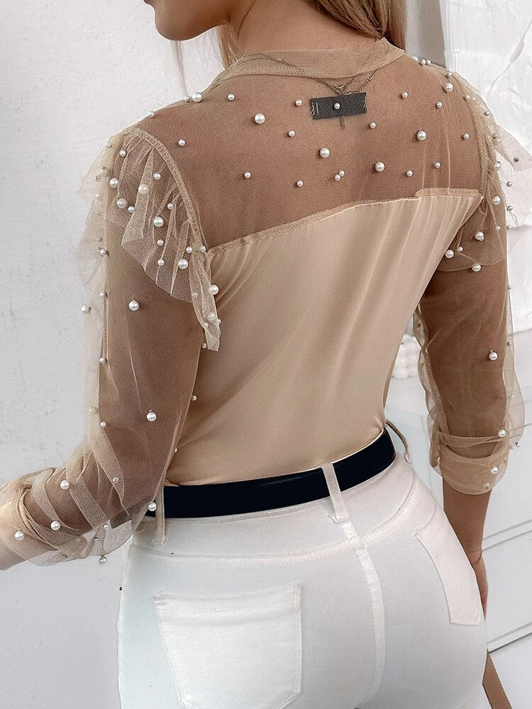 Blouse cripes-transparente avec perles | Véréna