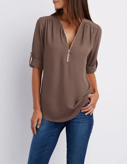 Blouse col V Cripes avec fermeture éclair mi-longue | Pernille