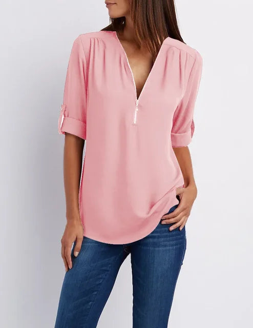 Blouse col V Cripes avec fermeture éclair mi-longue | Pernille