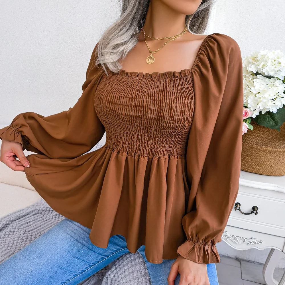 Blouse Cripes à col rectangulaire | Hannie