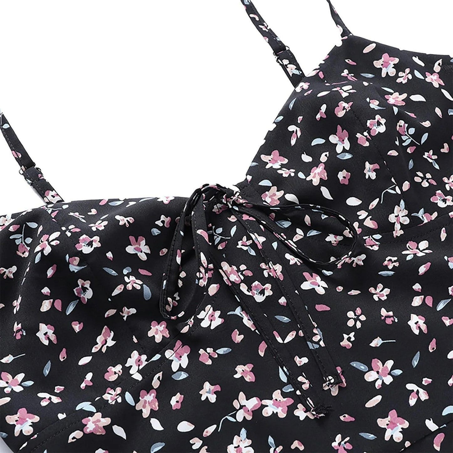 ModeParisienne® Robe d'été noire à imprimé fleuri et bretelles