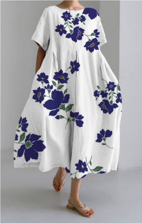 Robe ample pour femme avec imprimé floral botanique rétro