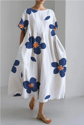 Robe ample pour femme avec imprimé floral botanique rétro