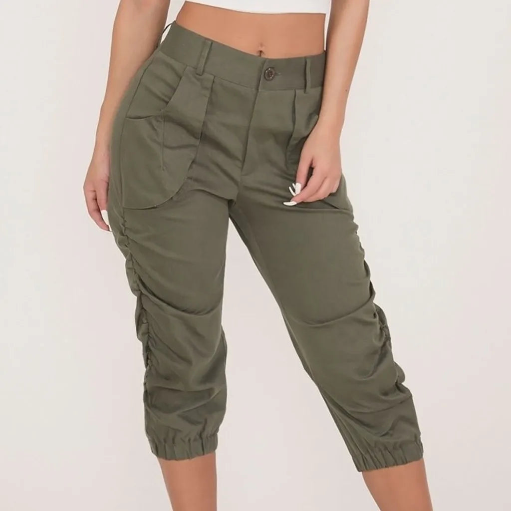 Pantalon capri cargo Cripes de couleur unie avec taille élastique