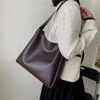 Hochwertige Handtasche für Frauen Große Kapazität Schultertasche Einfarbig Breiter Riemen Weiches PU-Leder