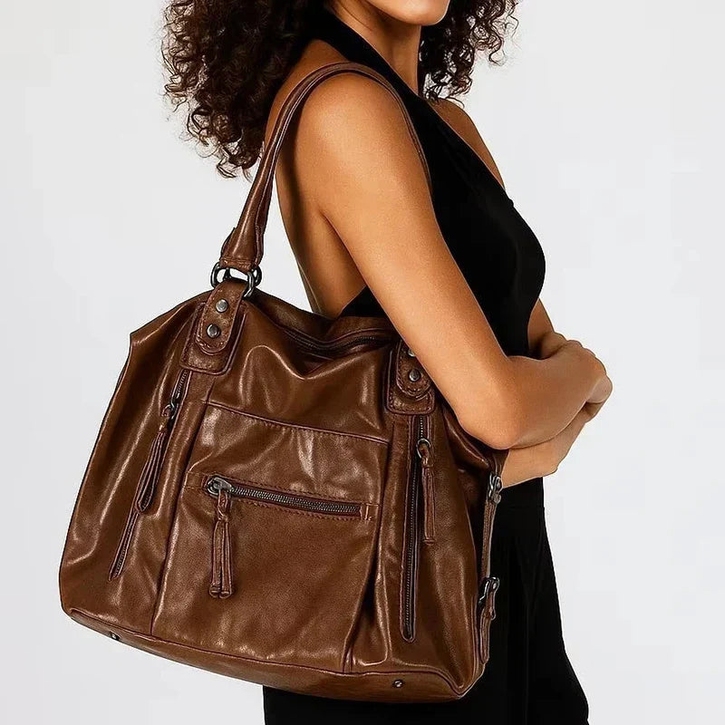 Multipocket Schultertasche Mode Retro Pendler Unterarm Motorrad Tasche Marken Design Damen Umhängetasche große Reisetasche
