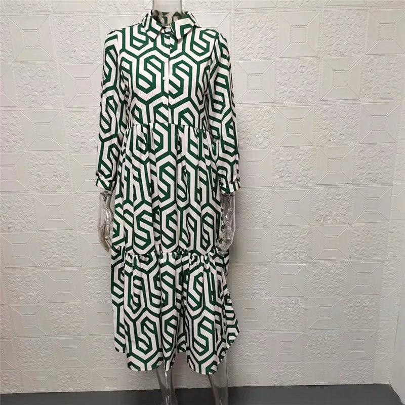 Robe à manches longues à motifs géométriques