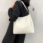 Hochwertige Handtasche für Frauen Große Kapazität Schultertasche Einfarbig Breiter Riemen Weiches PU-Leder