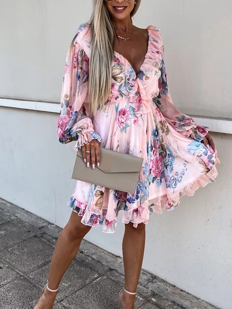 Robe Cripes À Imprimé Floral | Blanc, rose et vert clair