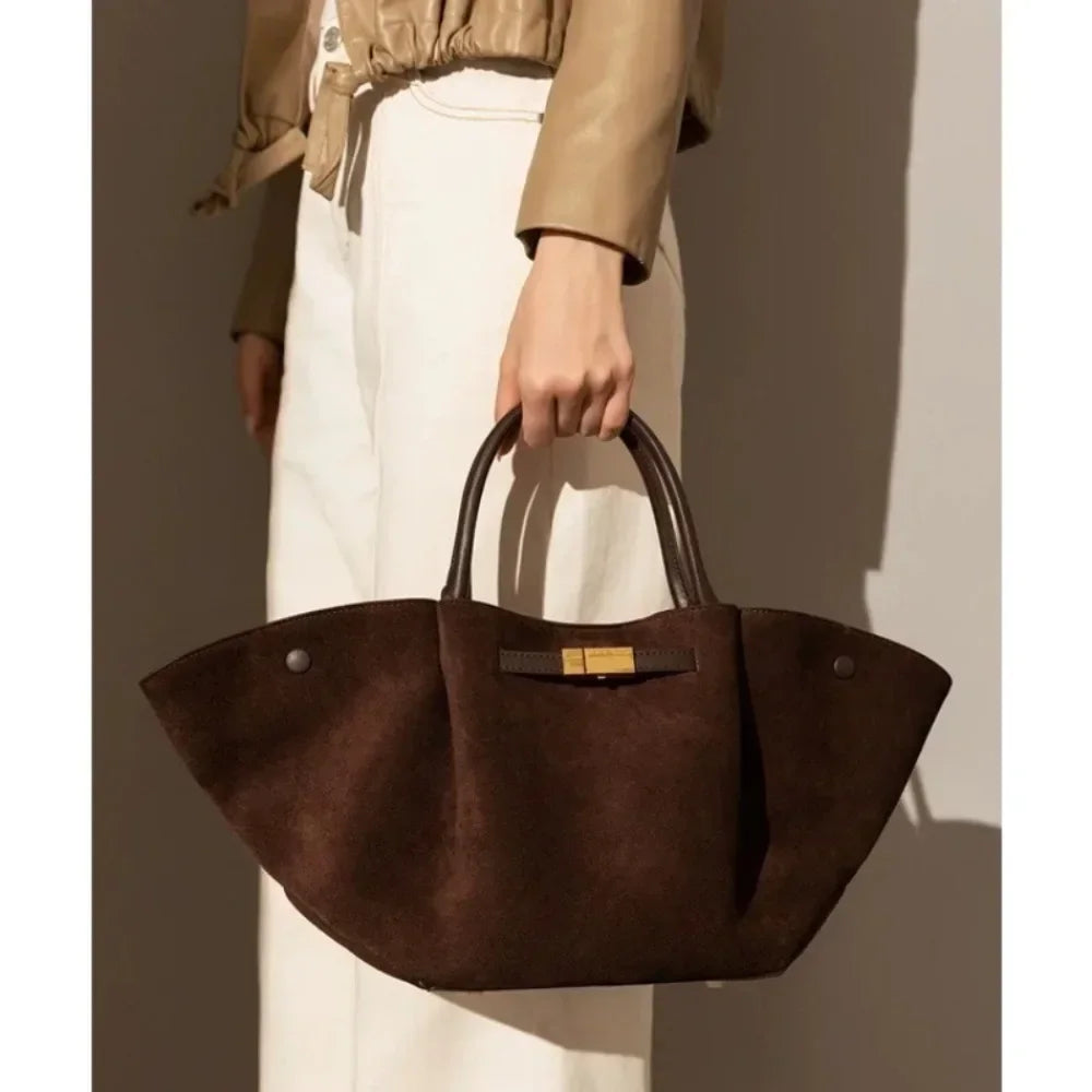 Große Wildleder Schulterhandtasche