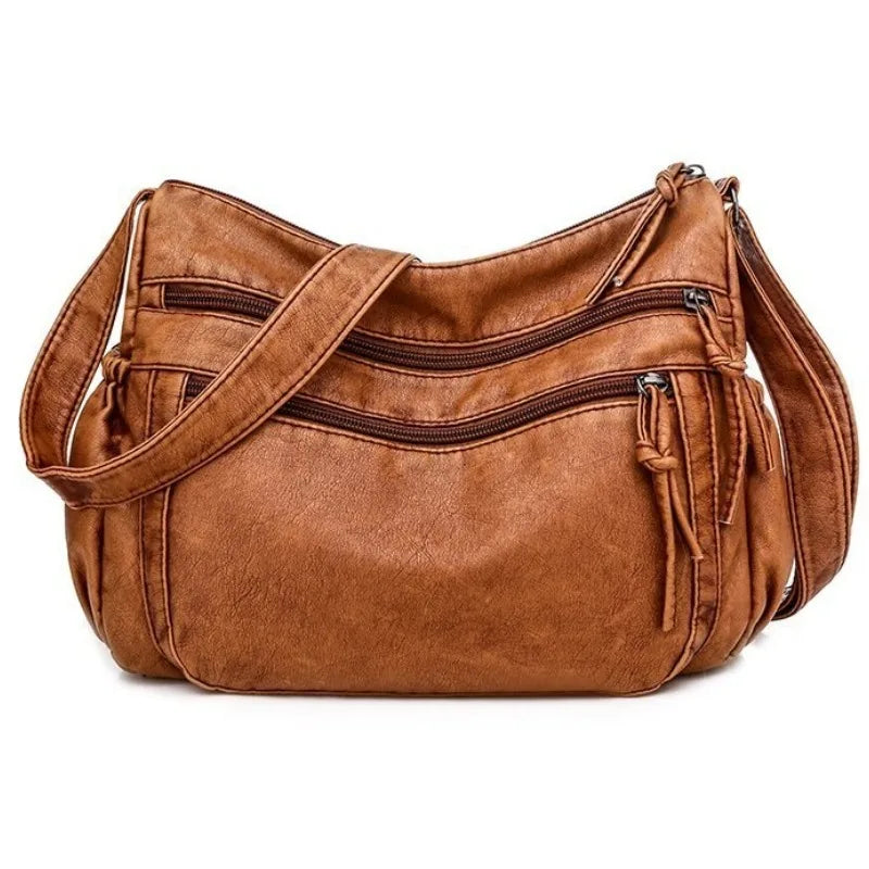 Mehrfach-Taschen Schultertasche aus Leder